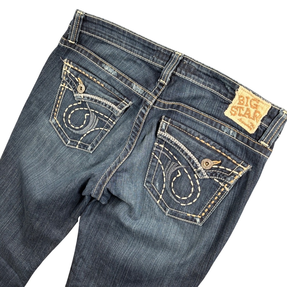 Big Star Maddie Bootcut Jeans Womens 31L Blue Mid Rise Thick Stitch Y2K